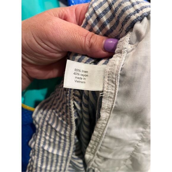 Lane Bryant White & Blue Stripe Linen Blend Elastic Waist Beach Pants sz 16 S NW - Picture 6 of 8